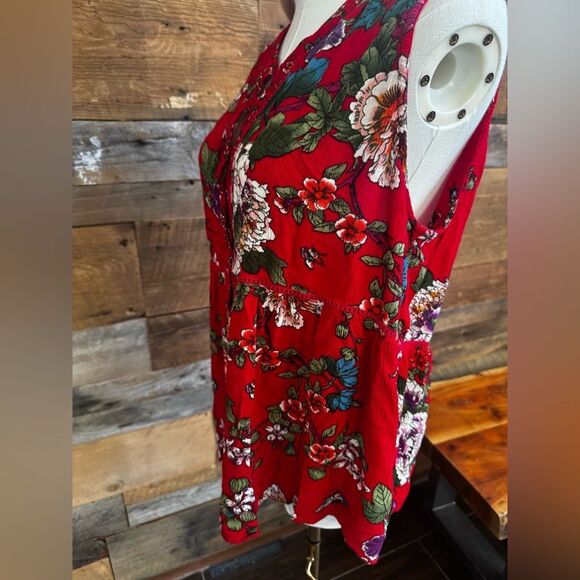 🌺 “Billa” Red Floral Sleeveless Peplum Top – Size XL - Picture 11 of 16